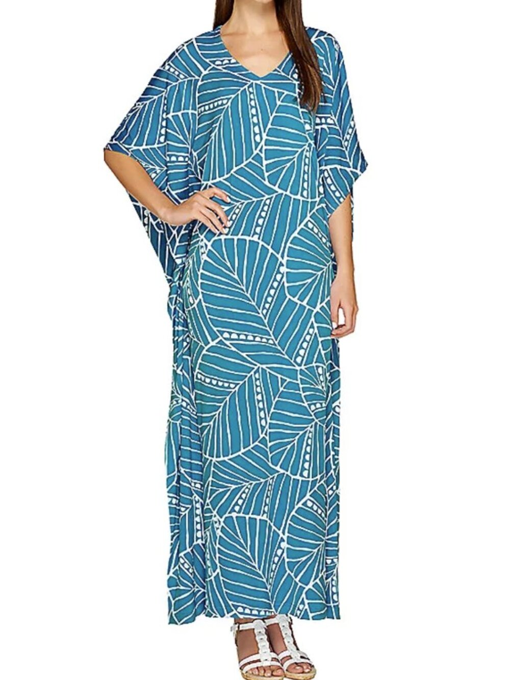 Joan Rivers Leaf Print Jersey Knit Caftan  16741